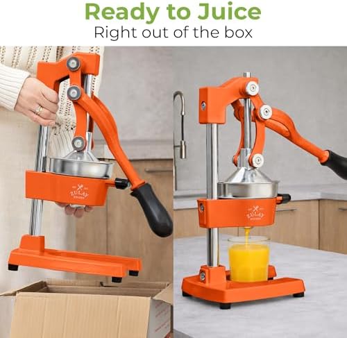 Zulay Kitchen Cast Iron Juicer - Heavy Duty Orange Juicer with Detachable Strainers for Easy Cleaning, Citrus Press for Citrus Fruits, Perfect for Bartenders, Juice Lovers & Health Enthusiasts
