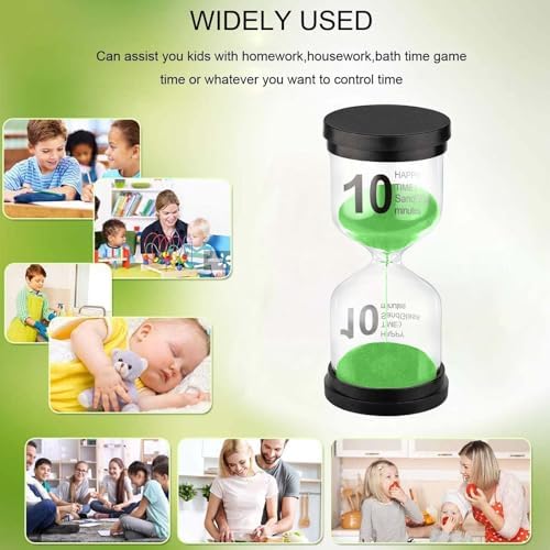 SuLiao 10 Minute Hourglass, Green Sand Clcok Timer, Colorful SandWatch 10 Min, Plastic Reloj De Arena 10 Minutos, Large Hour Glass Sandglass, Kitchen, Games, Classroom, Decor