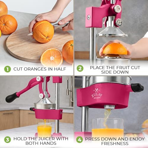Zulay Kitchen Cast Iron Juicer - Heavy Duty Orange Juicer with Detachable Strainers for Easy Cleaning, Citrus Press for Citrus Fruits, Perfect for Bartenders, Juice Lovers & Health Enthusiasts