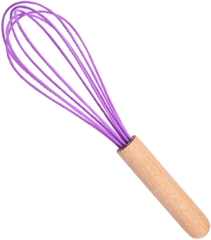 1pc Purple Silicone Egg Whisk with Wooden Handle, Balloon Egg Beater, Heat Resistant Cooking Utensils for Blending Whisking Beating Stirring Cooking Backing