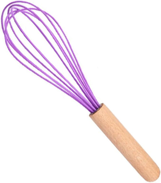 1pc Purple Silicone Egg Whisk with Wooden Handle, Balloon Egg Beater, Heat Resistant Cooking Utensils for Blending Whisking Beating Stirring Cooking Backing