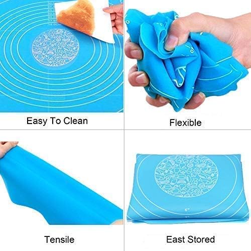 Silicone Baking Mat with Measurements, 19.69 By 15.75 Inch Large Non-Stick Pastry Mat for Rolling Dough, Liner Heat Resistance Pad Pastry Board, Reusable Baking Mat for Cooking Lovers- Blue