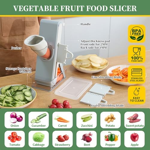 Safe Mandoline Slicer for Kitchen, 4-In-1 Chopper Vegetable Cutter, Mandolin Julienne Slicers for Fruits and Vegetables, Potato Cutter for Fries, Kitchen Gadgets and House Essentials