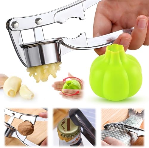 Manual Garlic Press Kitchen Large Garlic Peeler Garlic Muddler Household Garlic Pounder Garlic Press Garlic Peeler for Fine and Coarse Mince Garlic Press,Garlic Mincer, Garlic Crusher (SET E)