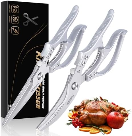 MDHAND Kitchen Shears Set, Heavy Duty Poultry Shears with Anti-Slip Handle & Safety Lock, Kitchen Food Scissors for Meat Chicken Fish Turkey Vegetables, Dishwasher Safe Cooking Scissors, Spring Loaded