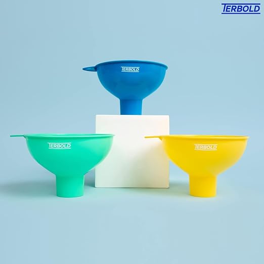 3pc Wide Mouth Canning Funnels for Filling Bottles and Mason Jars | Large Spout Quick Fill Food Grade Plastic Funnels for Kitchen Use (Blue, Green, Yellow)