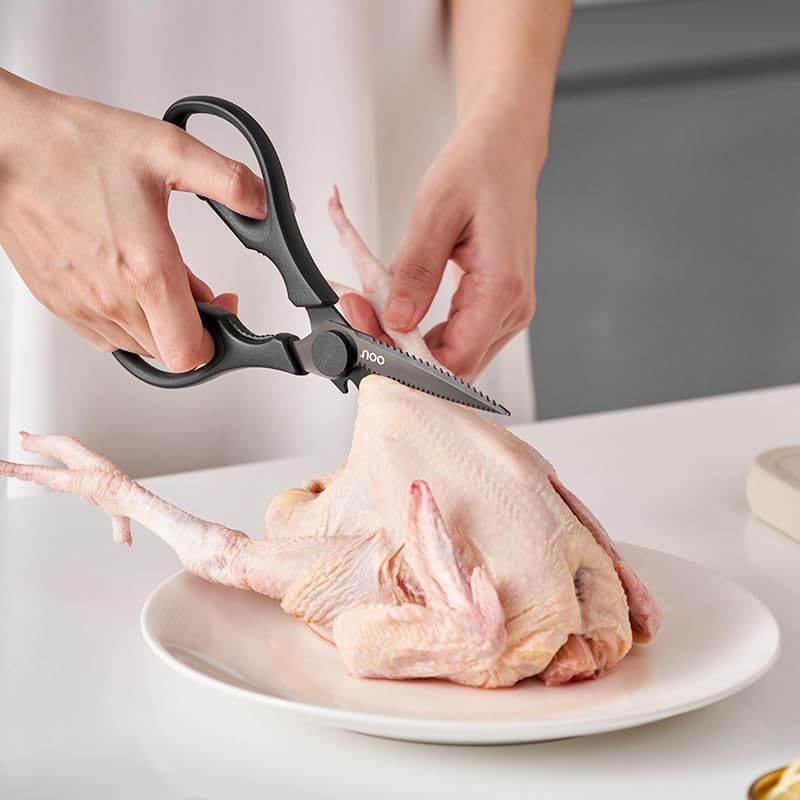 OOU Scissors Titanium Kitchen Scissors Heavy Duty, Scissors all Purpose with Bottle Opener & Nutcracker, Dishwasher Safe Kitchen Shears for Meat, Chicken, Vegetables, Seafood & Herbs, Black