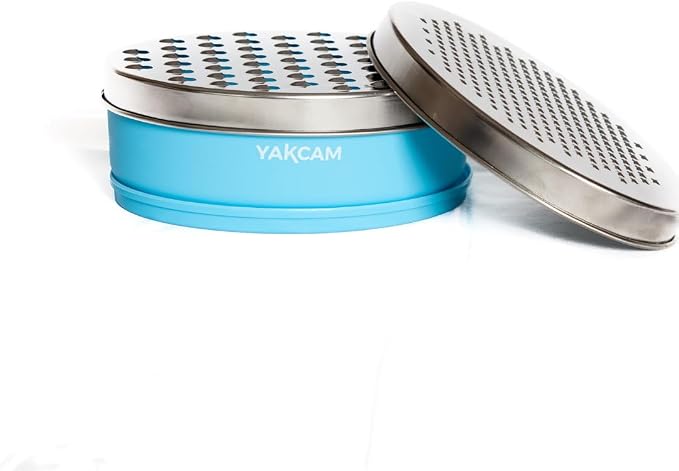 YAKCAM Cheese Grater with Container Bowl, 4-Pc Shredder and Zester | Fine and Course Stainless Steel Blades | Nonslip Base | Vegetable and Citrus Zester | 7x4.75x2.75 in