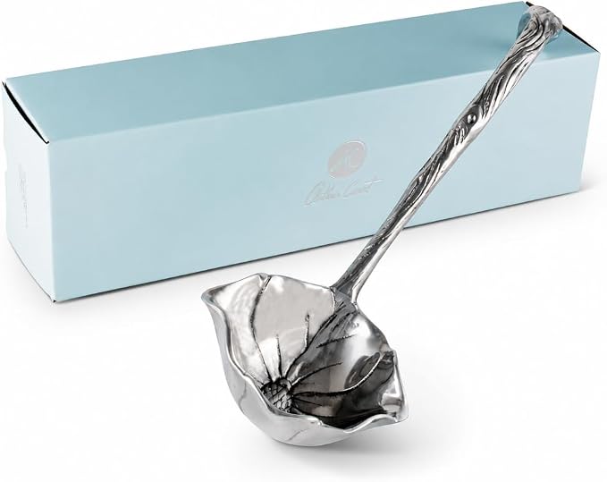 Arthur Court Magnolia Pattern Aluminum Serving Ladle - Elegant Punch/Soup Ladle for Entertaining - 12.5 Inch Long