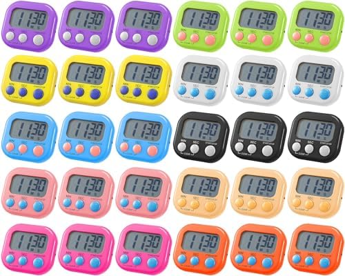 Weewooday 30 Pcs Multi-func Electronic Kitchen Classroom Timer, 10 Colors