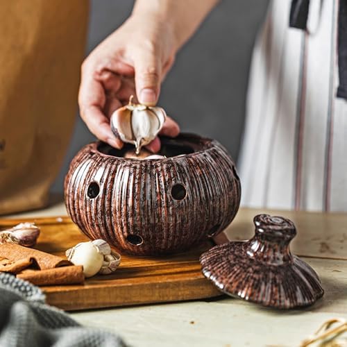 Ceramic Garlic Keeper Jar and Lid, Large Garlic Holder Storage