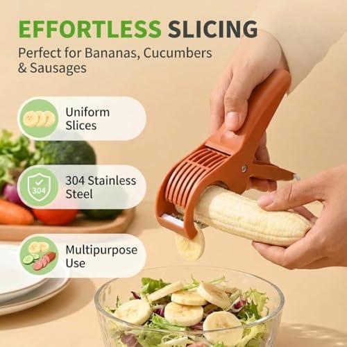 2 Pcs Multifunctional Fruit and Vegetable Slicer with 2 Portable Hooks, 2026 Upgraded Food Manual Slicer, Ideal for Banana, Sausages, Cucumbers, Strawberries, Essential Stuff for Kitchen or Camping