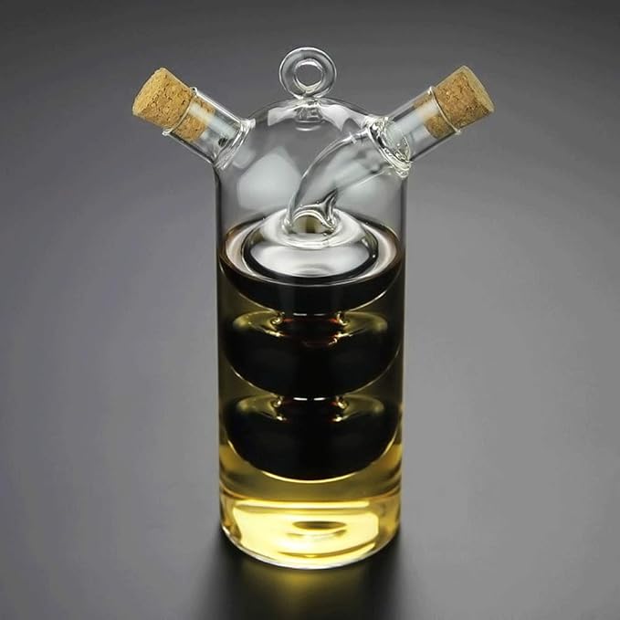 Olive Oil and Vinegar Dispenser Cruet Bottles, 2 in 1 Transparent Dual Glass for Kitchen Cooking Container (Pack of 2)