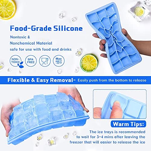 Ice Cube Trays, 2 Pack Silicone Tray with Removable Lid Easy-ReleaseFlexible 21 Molds 1.2 inch for Whiskey, Cocktails - Stackable Trays Cover, BPA FreeDurableDishwasher Safe