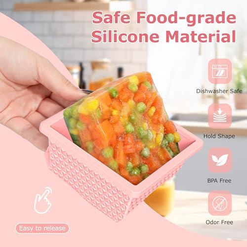 Silicone Freezer Molds for Soup Cube - 2-Cup Freezer Storage Container Tray with Lid,4 Pack Stackable Ice Cube Trays for Portion Control,Food Storage Meal Prep,Oven & Dishwasher Safe