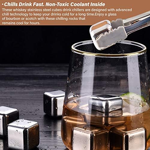 Personalized 8 PCS Food Grade Stainless Steel Ice Cubes High Cooling Technology Whiskey Stones Gift Set with Tong-Reusable Ice Cubes Best Man Gift | Custom Laser Engraved 9 Options (Custom)