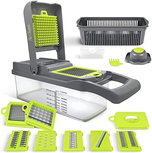 Professional Multi-Purpose Vegetable Chopper | Multifunctional 12 in 1 Chopper, Fruit and food Slicer, Dicer, Cutter Clear Green