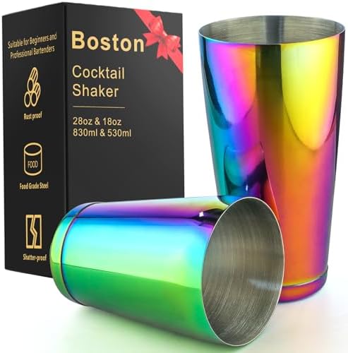 Stainless Steel Cocktail Shaker - 2 Piece 18oz & 28oz Boston Cocktail Shaker Bar Shaker Set Martini Shaker Set Bartender Shakers for Bartending - Dazzling