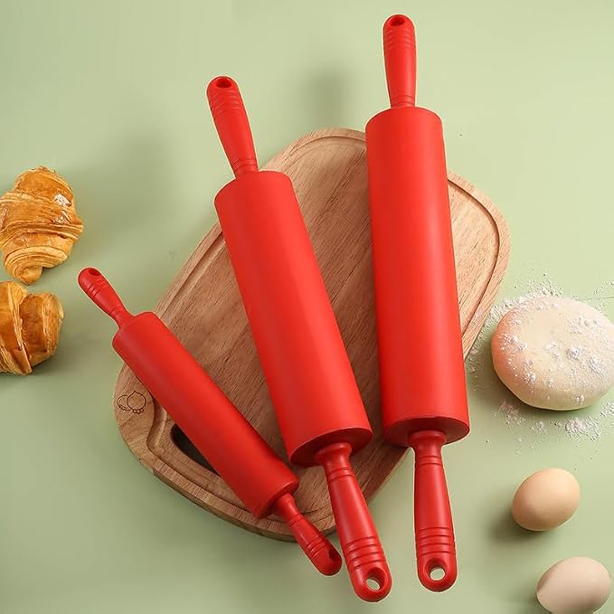 Classic Silicone Rolling Pin, Dough Roller for Fondant, Pie Crust, Cookie and Pastry, Essential Kitchen Baking Utensil, Non-Stick Surface Plastic Handle Rolling Pin (20 Inches)