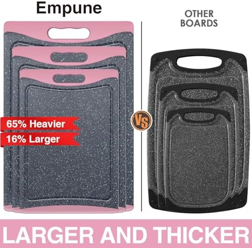 Extra Large Cutting Boards, Plastic Cutting Boards for Kitchen (Set of 3) Cutting Board Set Dishwasher Chopping Board with Juice Grooves Easy-Grip Handles, Pink, Empune