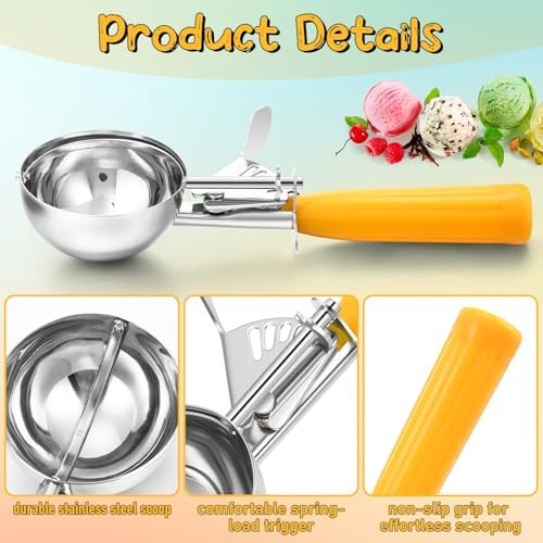 Reallnaive 4 Pcs Ice Cream Scooper with Trigger, 1.6 oz, Yellow