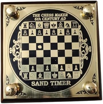 Wooden Hourglass Sand Timer, Brass Chessboard Top