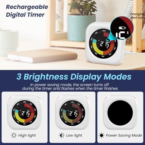 Visual Timer for Kids, Rechargeable 10-Hour Countdown/Up Timer - 2 Packs