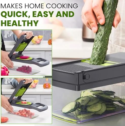 Mr. CHOP CRAFT-Vegetable Chopper, Pro 15 in 1 Multifunctional Kitchen Chopper, Fruit and Veggie Chopper, Light Green Vegetable Slicer Dicer Cutter, Mandoliner Slicer, Salad, Garlic Chopper, Standard