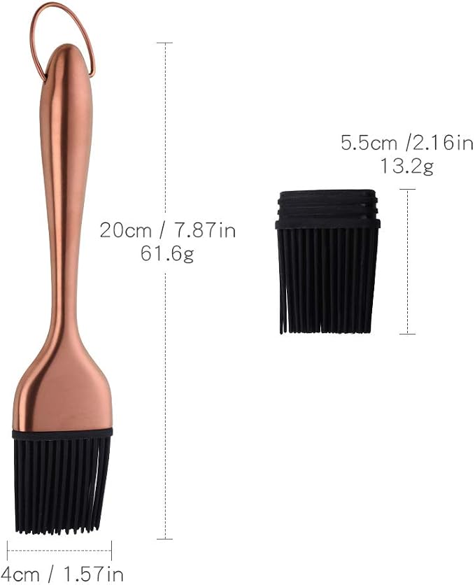 2 Pack Grill Basting Brush with 2 Pack Back Up Silicone Brush Heads, No Shed Bristles Stainless Steel Handles Heatproof Rust Resistant, Pastry Brushes for Kitchen Cooking BBQ (Rose Gold)