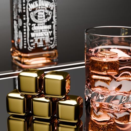ShanSon Wine Chillers Metal Ice Cube 8 PCS Stainless Steel Whiskey Stones Reusable Whiskey Rocks Beverage Chilling Stones for Scotch and Bourbon Drinking Gifts Set for Men Dad Husband,Gold