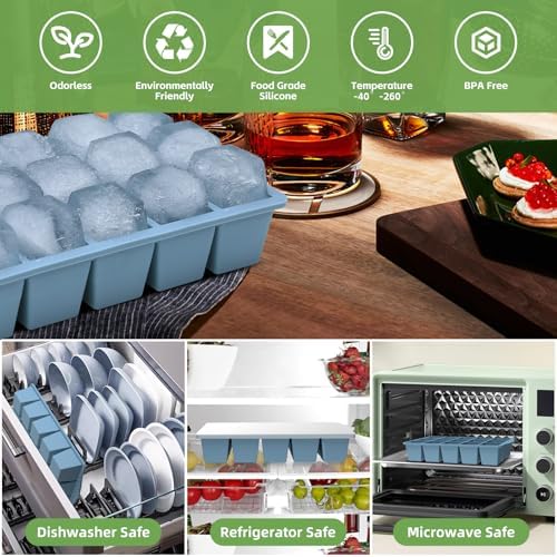 FANYITY Silicone Ice Cube Tray with Lid, Blue, Pack of 2 Ice Cube Moulds, Silicone Mould, BPA-Free, Stackable Ice Cube Tray, Ice Cube Trays for Baby Porridge, Cocktail, Whiskey, Coffee