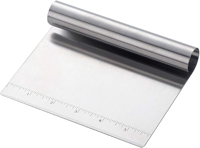 Pastry Bench Scraper,Scraper with Measurements,Stainless Steel Chopper,Sharp Flakes&Non-Stick,for Chocolate Cakes, Pastry/Cinnamon Rolls/Dinner Rolls/Pizza/Pasta (Silver)