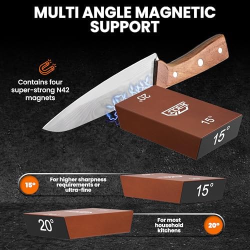 Rolling Knife Sharpener, Rolling Knife Sharpener kit with 2 diamond and blue ceramic for Steel, Knife sharpener roller with 15 & 20 degree Magnetic Angle for Kitchen Knives