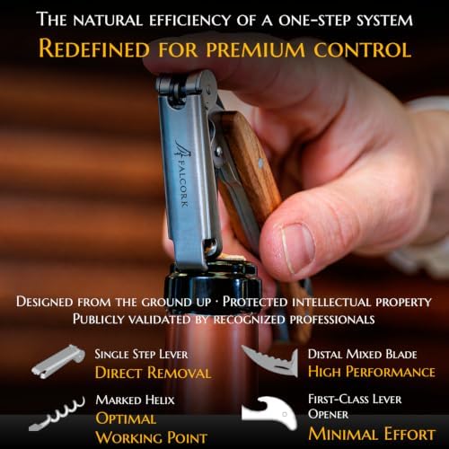 Corkscrew for Professionals FALCORK® 144 Efficiency – Exclusive One-Step Wine Key & Bottle Opener for Intensive Use in Hospitality with an Optimally Marked Helix & Smooth Natural Olive Wood Handle