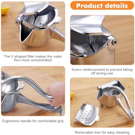 Hand Juicer Squeezer with Ergonomic Heavy Duty Handle with Pour Spout for Mess-Free Pouring - Manual Citrus Press for Lemon, Orange, Lime, Grapefruit, Pomegranate(MATERIAL:Stainless Steel)