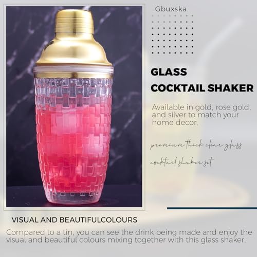 Gold Cocktail Shaker Set with Jigger, Bar Spoon & Muddler