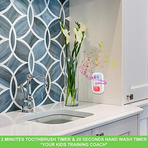 HONWELL Musical Timer for Kids Battery Powered, 2 Minute Toothbrush Timer and 20 Seconds Bathroom Hand Wash Timers with LED Color Light, 3 Volume Options Musical Timers for Children Training Coach