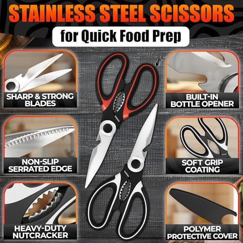 2 Pcs Kitchen Scissors All Purpose Heavy Duty, 5-in-1