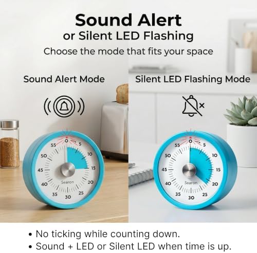 Searon Magnetic Kitchen Timer, 60-Minute Visual Dial (Blue)