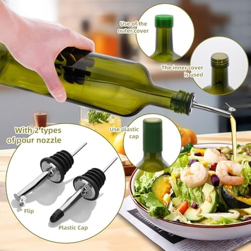 4Pcs 25 oz Olive Oil Dispenser Bottle,750 ml Glass Oil and Vinegar Dispenser Set with Pourers and Funnel ，Oil Bottles for Kitchen Large capacity oil bottles (Green 4pcs)