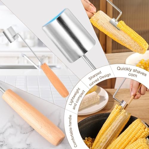 Corn Cob Stripper, 2026 Wood Handle Stainless Steel Corn Stripping Tool, Corn Cutter, Corn Peeler For Corn On The Cob, Suitable For Home Kitchens, Restaurant Chefs, Outdoor Dining Enthusiasts