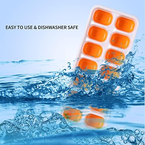 Ice Cube Trays with Lid BPA Free, 4 Pack 56 Ice Easy Release Flexible Silicone Ice Cube Tray Stackable No Spill Ice Tray Dishwasher Safe for Baby Food,Cocktail, Whiskey, Orange & Yellow