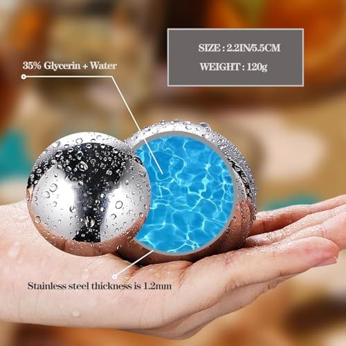 Reusable Ice Cubes & Metal Chilling Stones 304 Stainless Steel Whiskey Balls XL Extra Large Whiskey Ice Stones Set of 4 Silver Ball 2.2" (55 mm) Whiskey Gifts