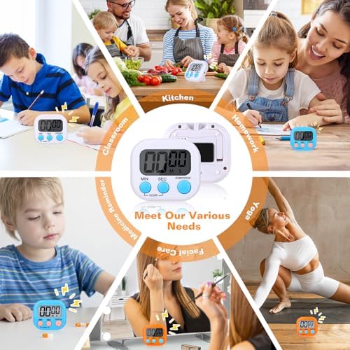 12 Pack Digital Kitchen Timers, Magnetic Countdown Timer with Loud Alarm