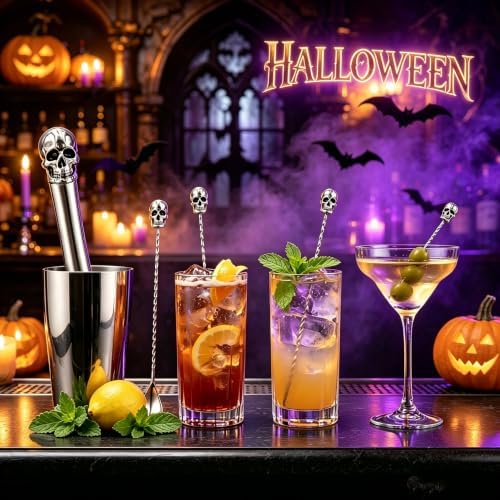 Homestia 4Pcs Muddler for Cocktail, Mixing Tools Set, Halloween Skull Decor