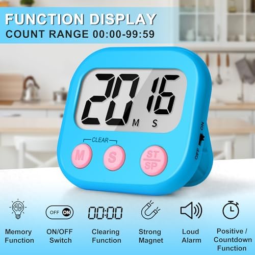 ZILLEEN Digital Kitchen Timers for Cooking Kids Blue Green 6 Pack