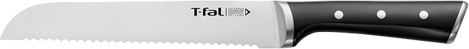 T-fal Ice Force German Stainless Steel Bread Knife 8 Inch, Long Lasting Sharpness, High Cutting Precision, Superior Durability, Ultra Sharp Blades, Cookware Kitchen Knife, Cook Kitchen Tool, Black