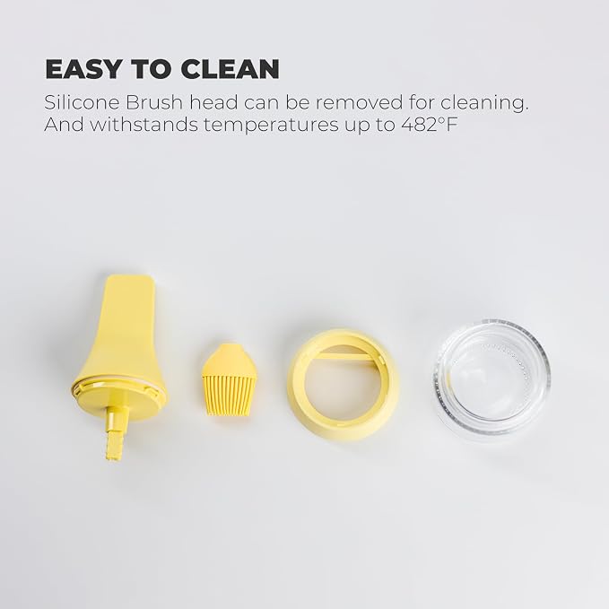 Zuutii Oil Dispenser with Silicone Brush for Cooking,Glass Oil Bottle with Heat Resistant Basting Brushes for Baking, Food Brush for Grilling, Butter, BBQ Sauce，Dishwasher Safe,4.4oz,Yellow