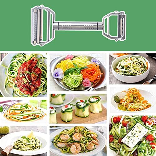 4 in1 Stainless Steel Dual Blade Vegetable Peeler - Commercial Grade Julienne Cutter, Slicer, Shredder, Scraper - Fruit, Potatoes, Carrot, Cucumber - Kitchen, Home Staple - Perfect Housewarming Gift