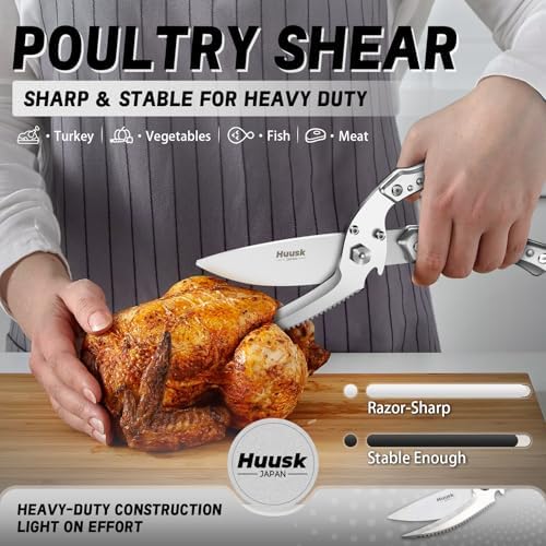 Huusk Kitchen Scissor for Food All Purpose Heavy Duty Poultry Shear Silver